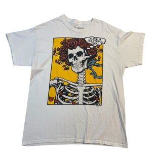 Liquid Blue Grateful Dead Pop Art Bertha White Tee with Skeleton and Roses Large